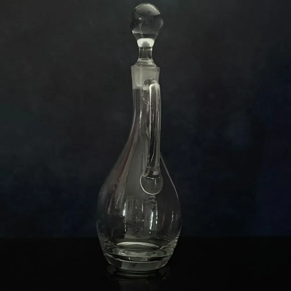 Vintage Etched Floral Glass Decanter Cruet Stopper Handle 12